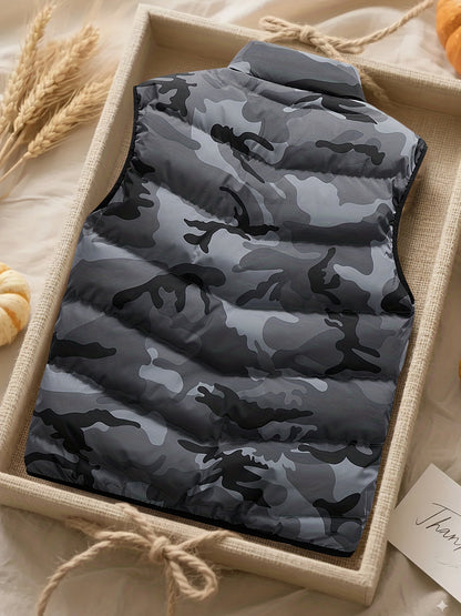 Gilet matelassé homme sans manches à motif camouflage militaire vert