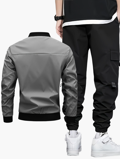 Ensemble décontracté pour homme, style urbain, veste bomber et pantalon cargo, idéal pour le printemps et l’automne