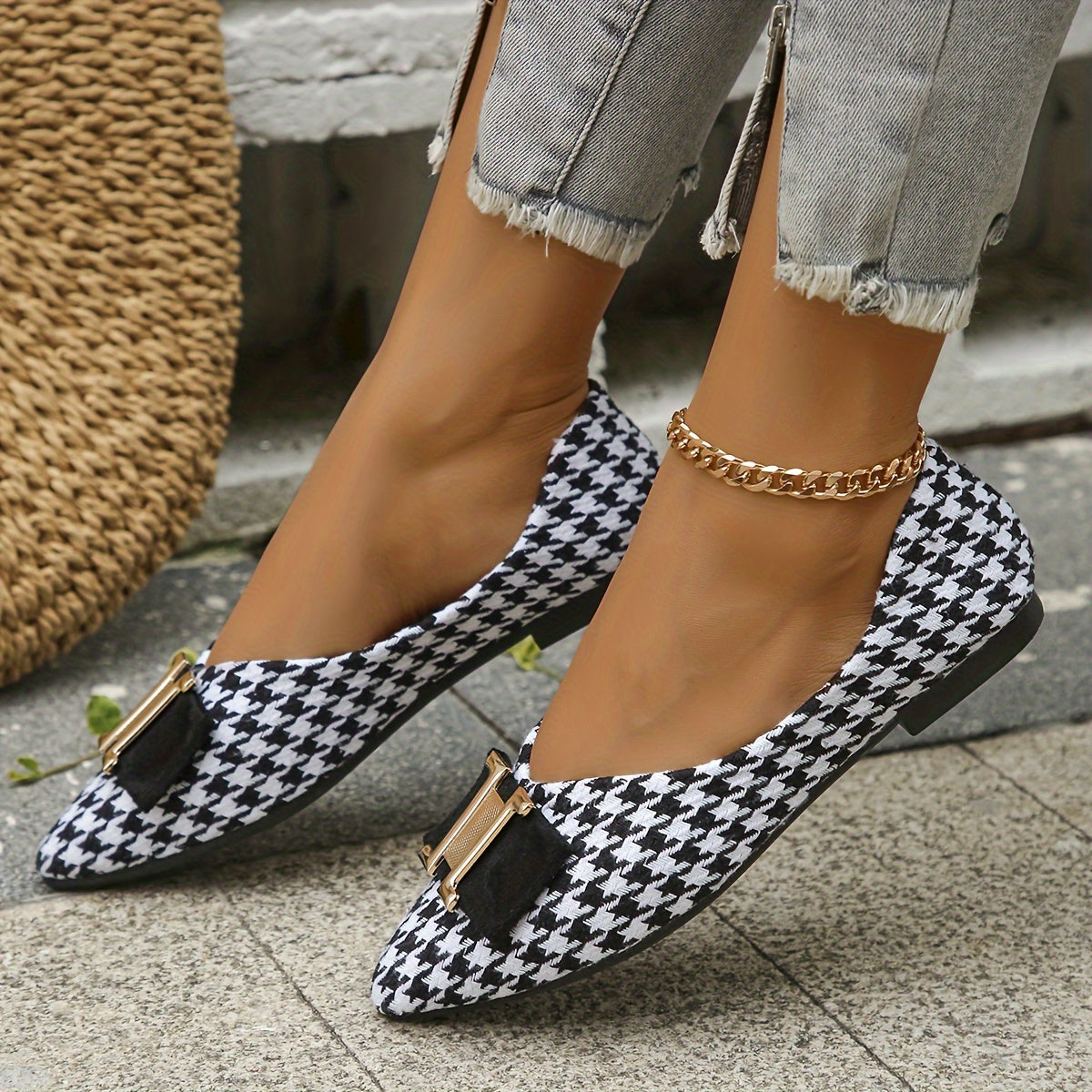 Ballerine donna con motivo pied-de-poule chic ed eleganti per tutti i giorni