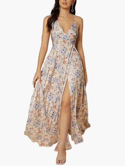 Robe longue portefeuille fleurie élégante pour femme - Style soirée ou mariage