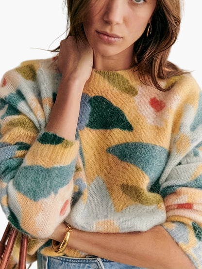 Pull para mujer elegante estilo artístico para otoño/invierno - motivo floral abstracto, corte moderno