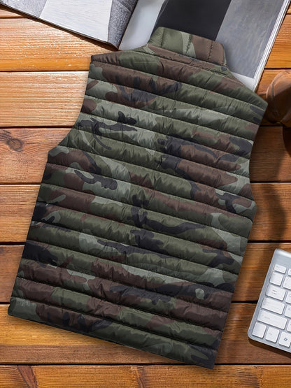 Doudoune sans manches homme matelassée motif camouflage vert militaire