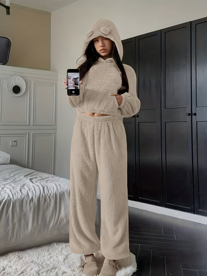 Ensemble d'intérieur Femme Doux à Capuche et Pantalon Large avec Oreilles