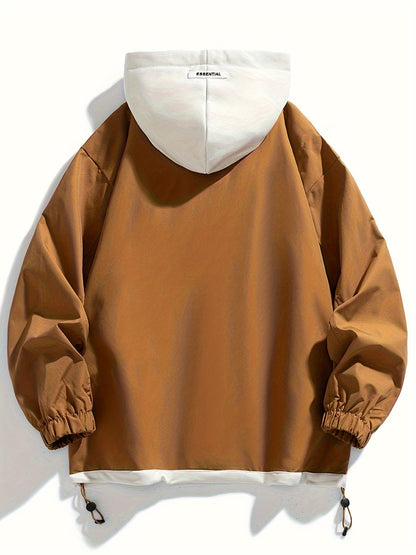 Veste Homme Coupe-Vent avec Capuche Intégrée Amovible Style Décontracté Noir Marron