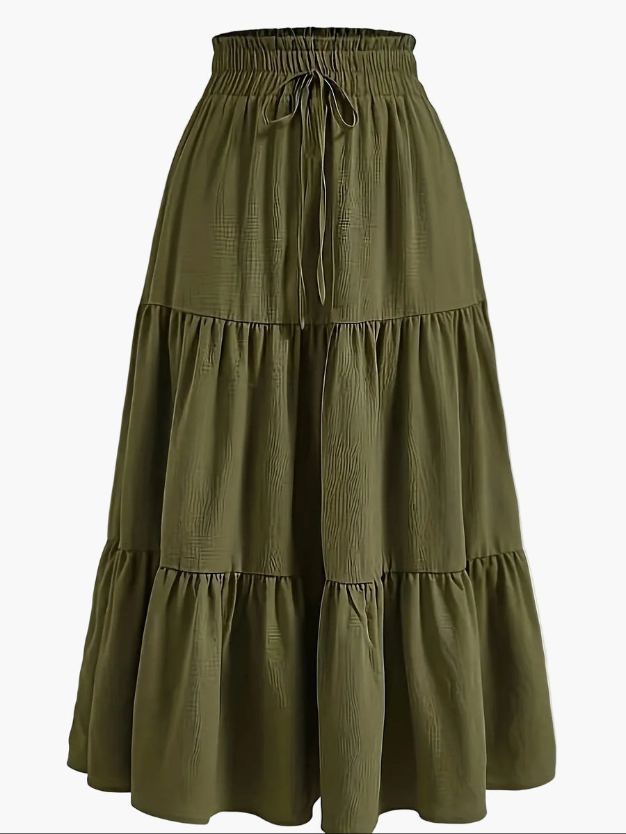 Jupe Longue Femme Élégante Taille Haute à Volants, Style Printemps Été, Idéale pour Loisirs et Sorties