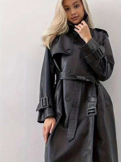 Lange trenchcoat voor dames - Elegante stijl met dubbele knoopsluiting en tailleceintuur - Ideaal voor herfst en winter