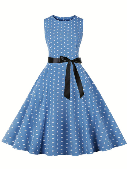 Vestido vintage sin mangas con lunares para mujer, estilo retro acampanado, ideal para el verano y ocasiones especiales