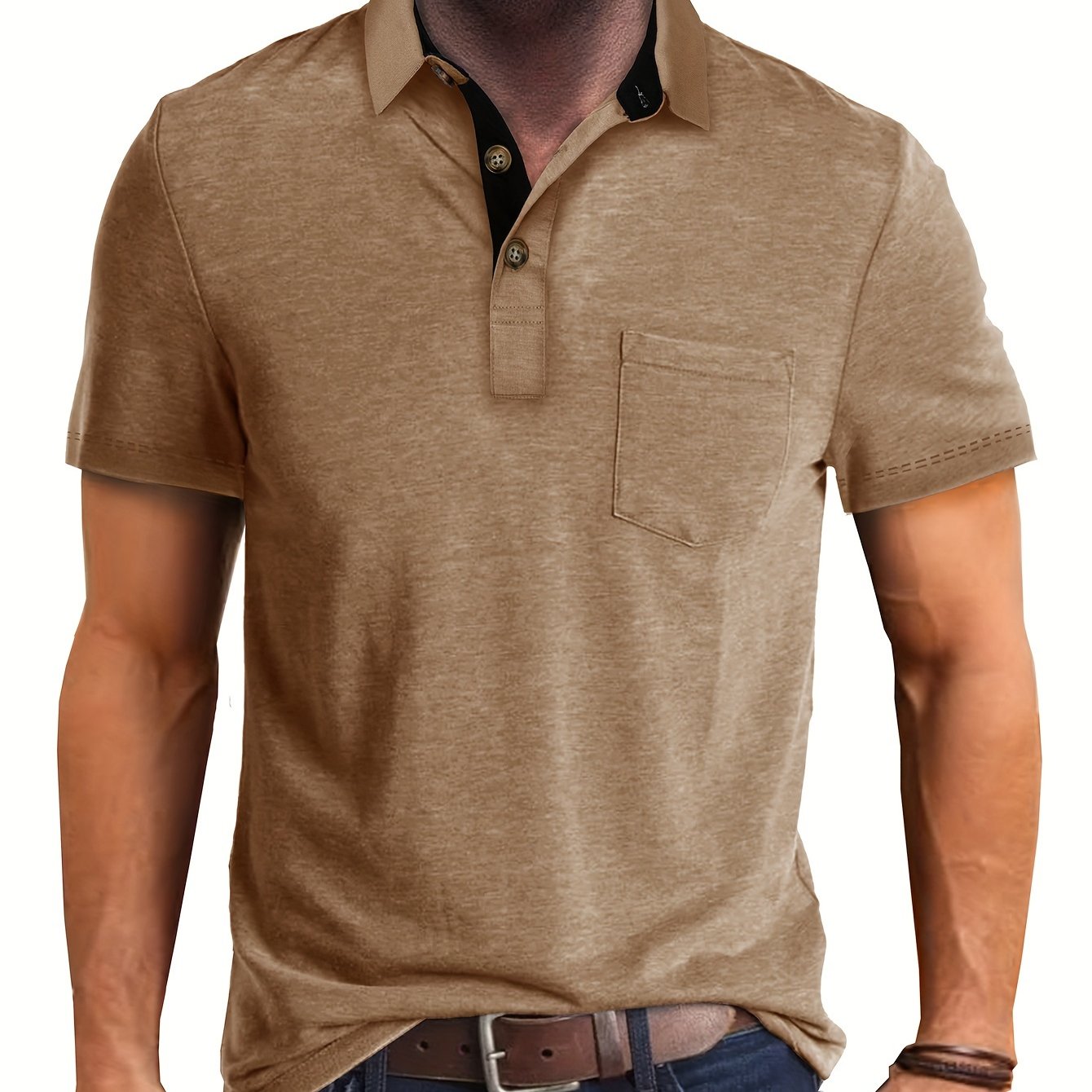 Polo décontracté pour homme à poche poitrine, style élégant pour usage quotidien ou bureau