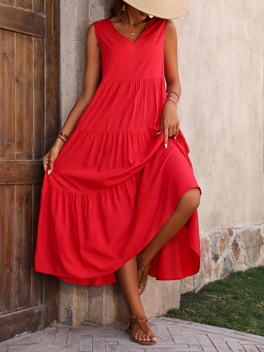 Vestido largo para mujer elegante con volantes estilo casual para el verano