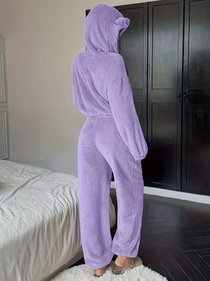 Ensemble d'intérieur Femme Doux à Capuche et Pantalon Large avec Oreilles