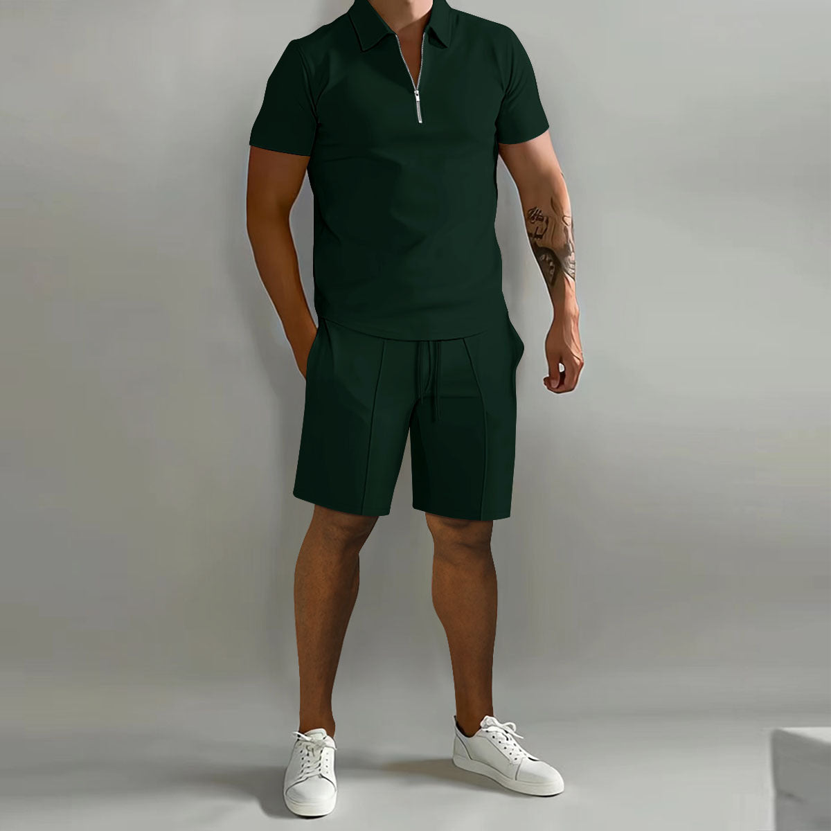 Ensemble décontracté pour homme à manches courtes avec fermeture éclair, idéal pour l'été, style moderne et confortable