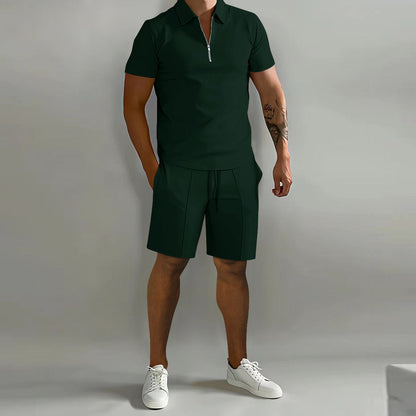 Ensemble décontracté pour homme à manches courtes avec fermeture éclair, idéal pour l'été, style moderne et confortable