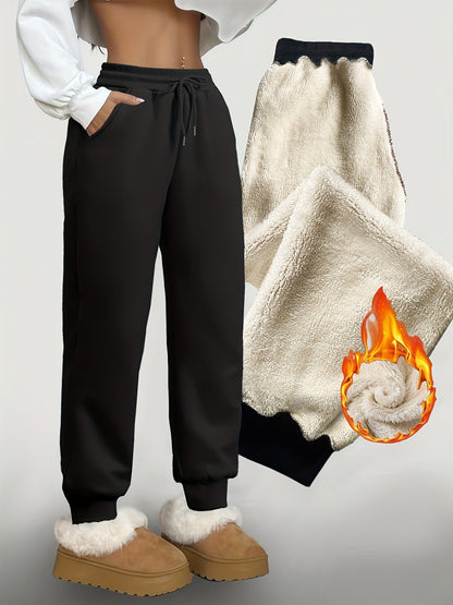Pantalon de jogging femme doublé polaire coupe droite avec taille élastique et cordons de serrage