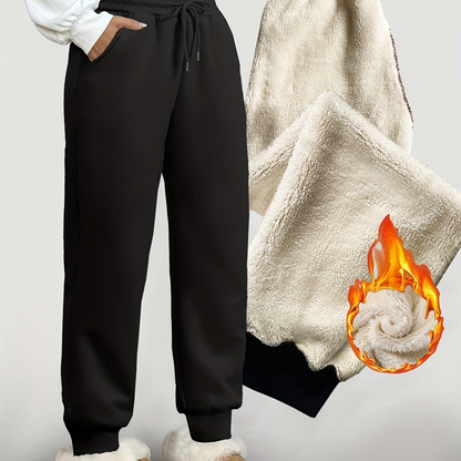 Pantalon de jogging femme doublé polaire coupe droite avec taille élastique et cordons de serrage