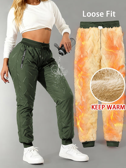 Pantalon de jogging femme doublé polaire chaud à taille élastique
