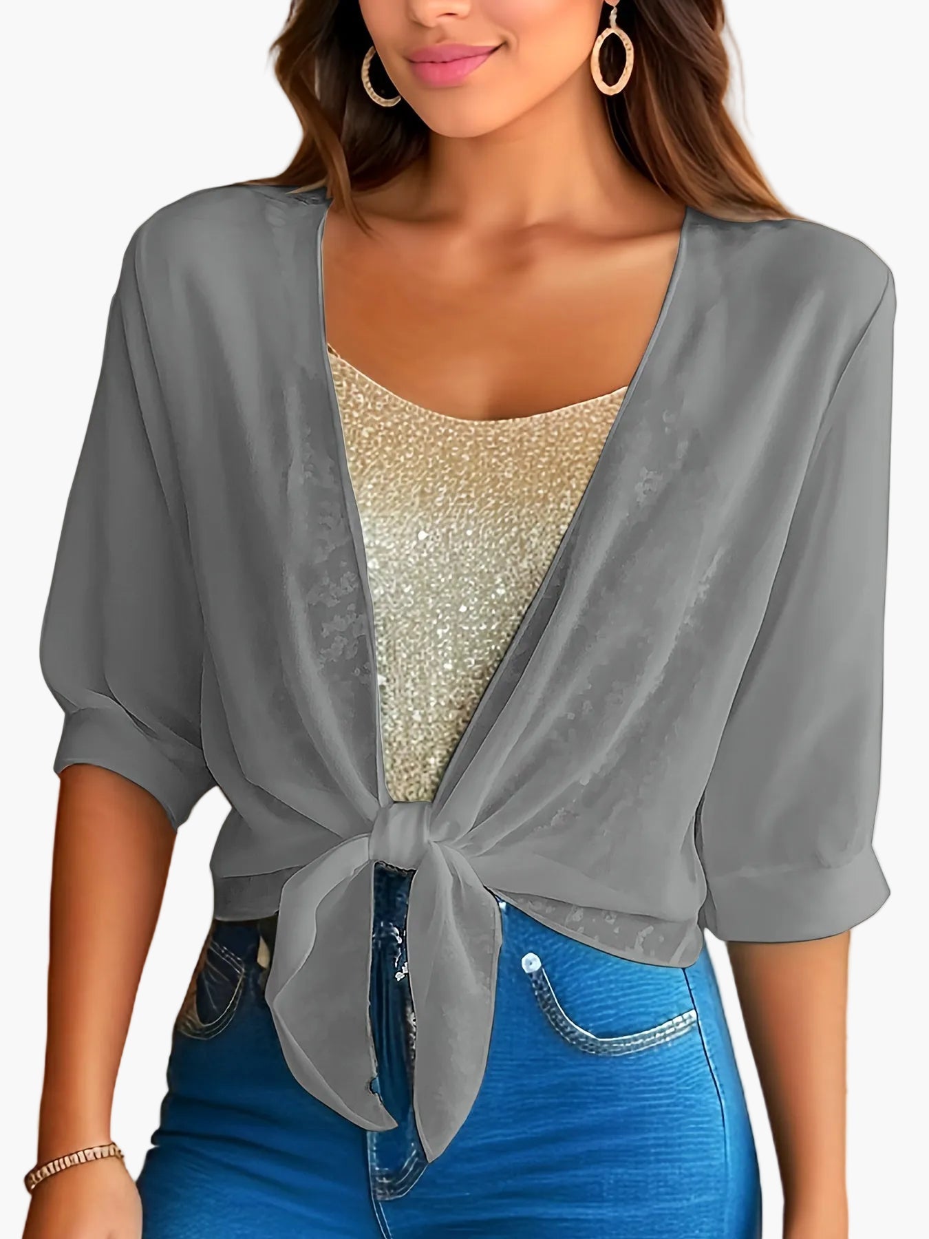 Blouse Femme Élégante à Nouer Style Décontracté Printemps Été