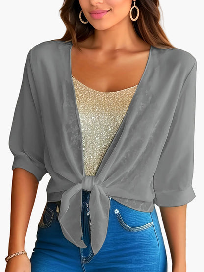 Blouse Femme Élégante à Nouer Style Décontracté Printemps Été