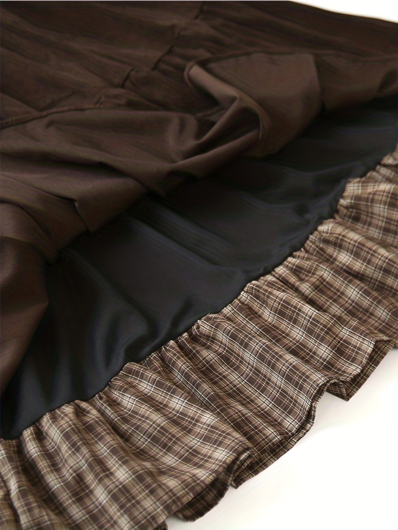 Jupe longue étagée femme avec doublure à carreaux et cordon de serrage