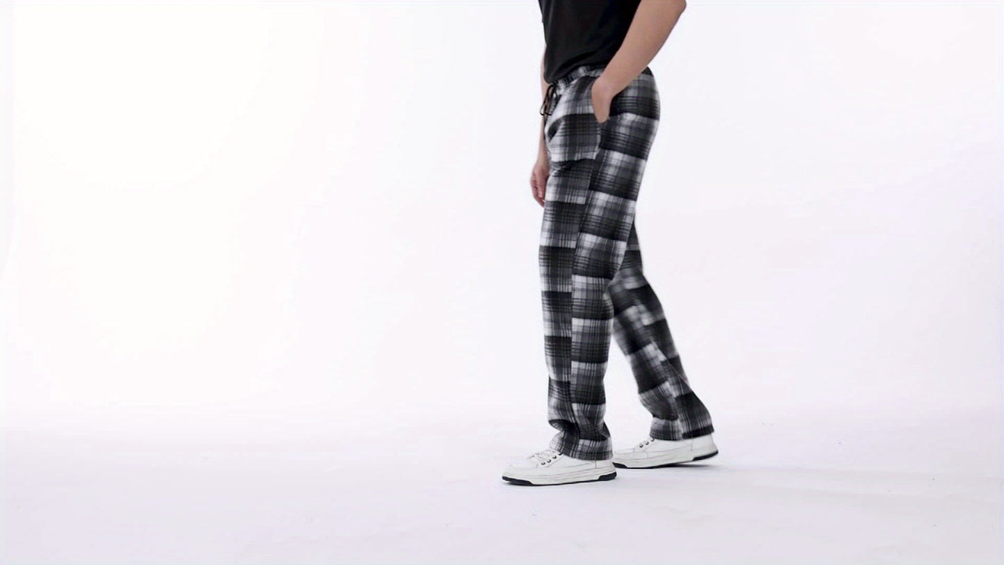 Pantalon de détente à carreaux doux pour homme avec cordon de serrage