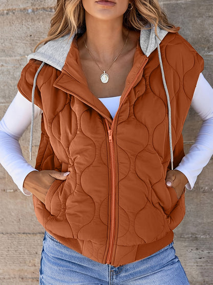 Gilet matelassé sans manches Femme à capuche Couleur rouille