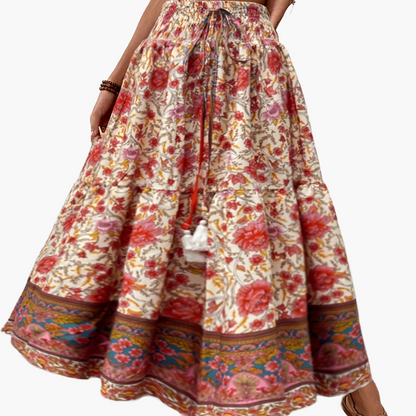 Elegant summer style women's long bohemian floral print skirt