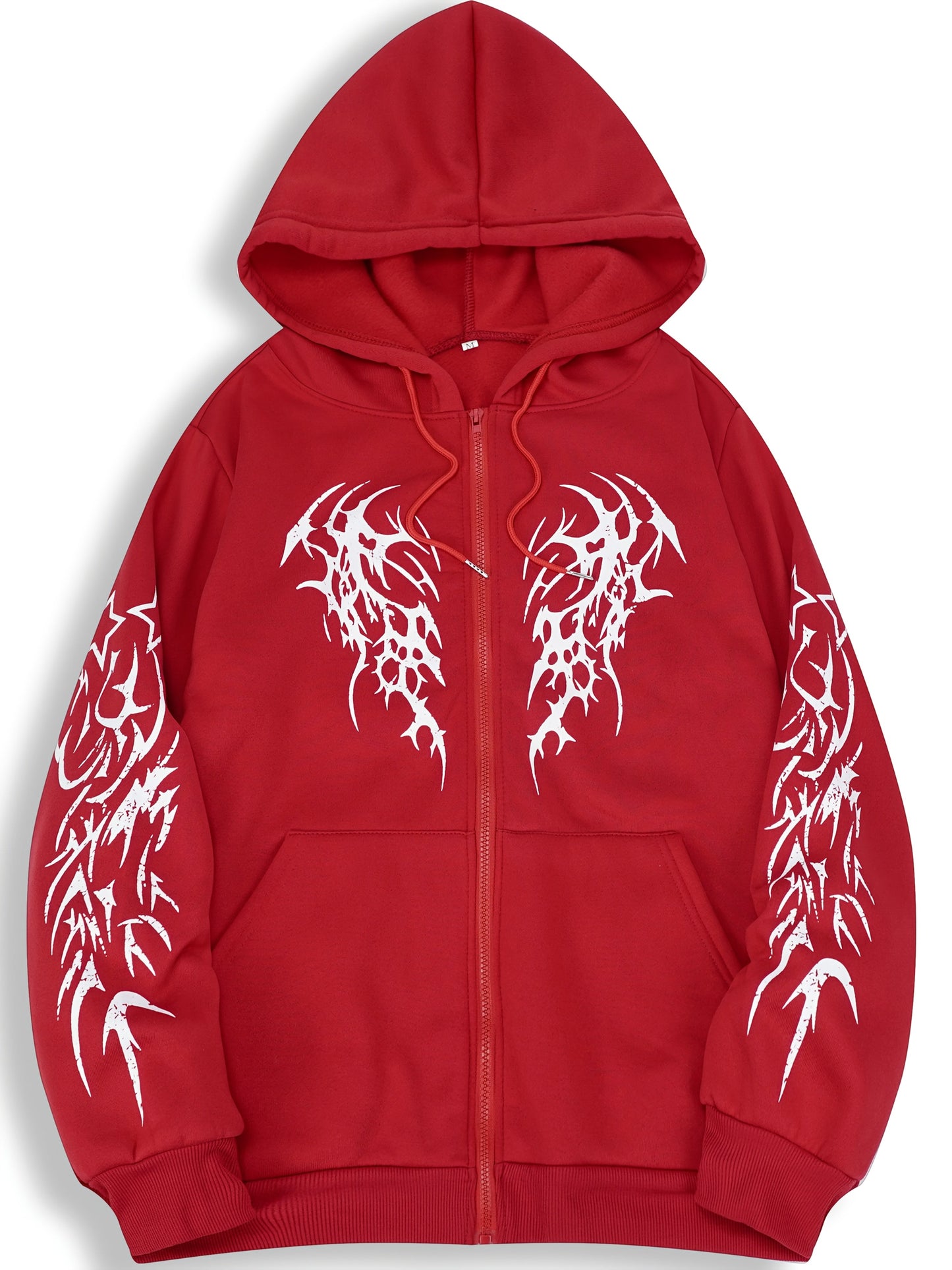 Sweat à capuche zippé noir avec motif tribal rouge manches longues