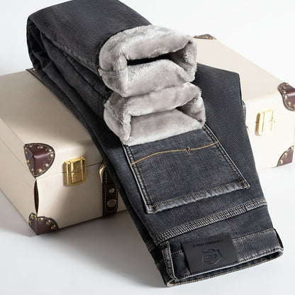 Jean homme doublé polaire coupe droite style décontracté bleu ou gris