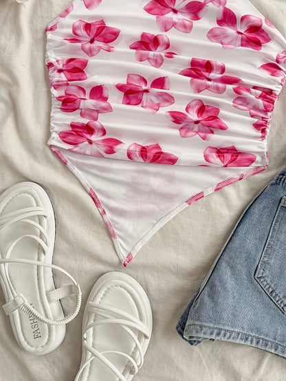 Body une épaule motif floral style élégant pour femme – Idéal printemps/été