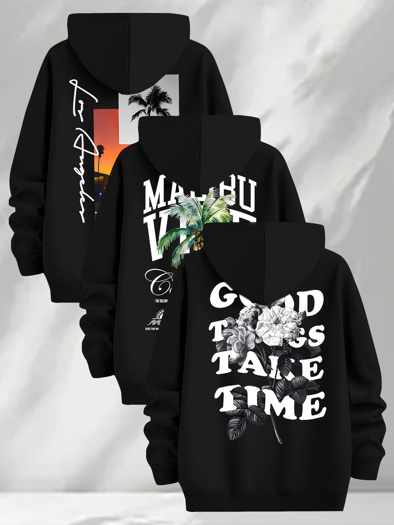 Lot de 3 Hoodies à Capuche Imprimés pour Homme Multicolore Décontracté