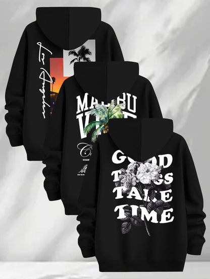 Lot de 3 Hoodies à Capuche Imprimés pour Homme Multicolore Décontracté