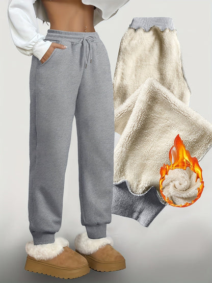 Pantalon de jogging femme doublé polaire coupe droite avec taille élastique et cordons de serrage