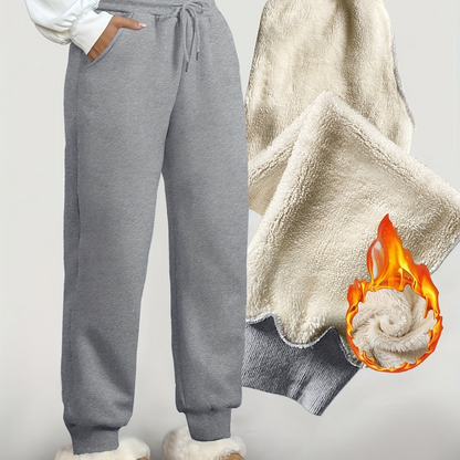 Pantalon de jogging femme doublé polaire coupe droite avec taille élastique et cordons de serrage