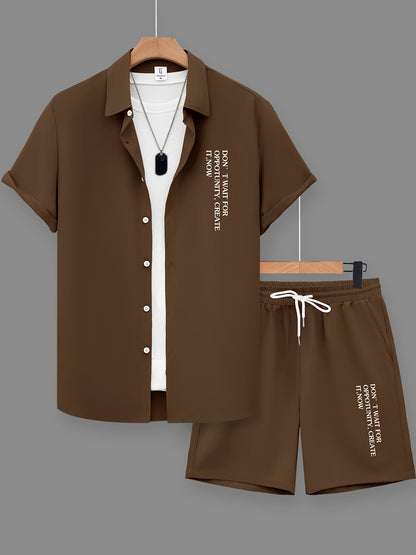 Ensemble casual d'été pour homme avec chemise à boutons et short, style urbain citation motivationnelle