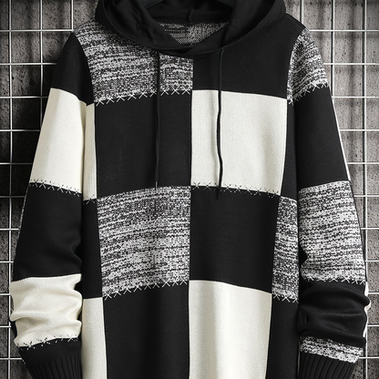 Sweat à Capuche Homme Motif Carreaux Bicolore Maille Décontracté