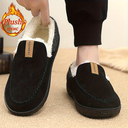 Chaussons Mocassins Homme Doublés Polaire Marron Chaussures d'Intérieur Hiver Confortables