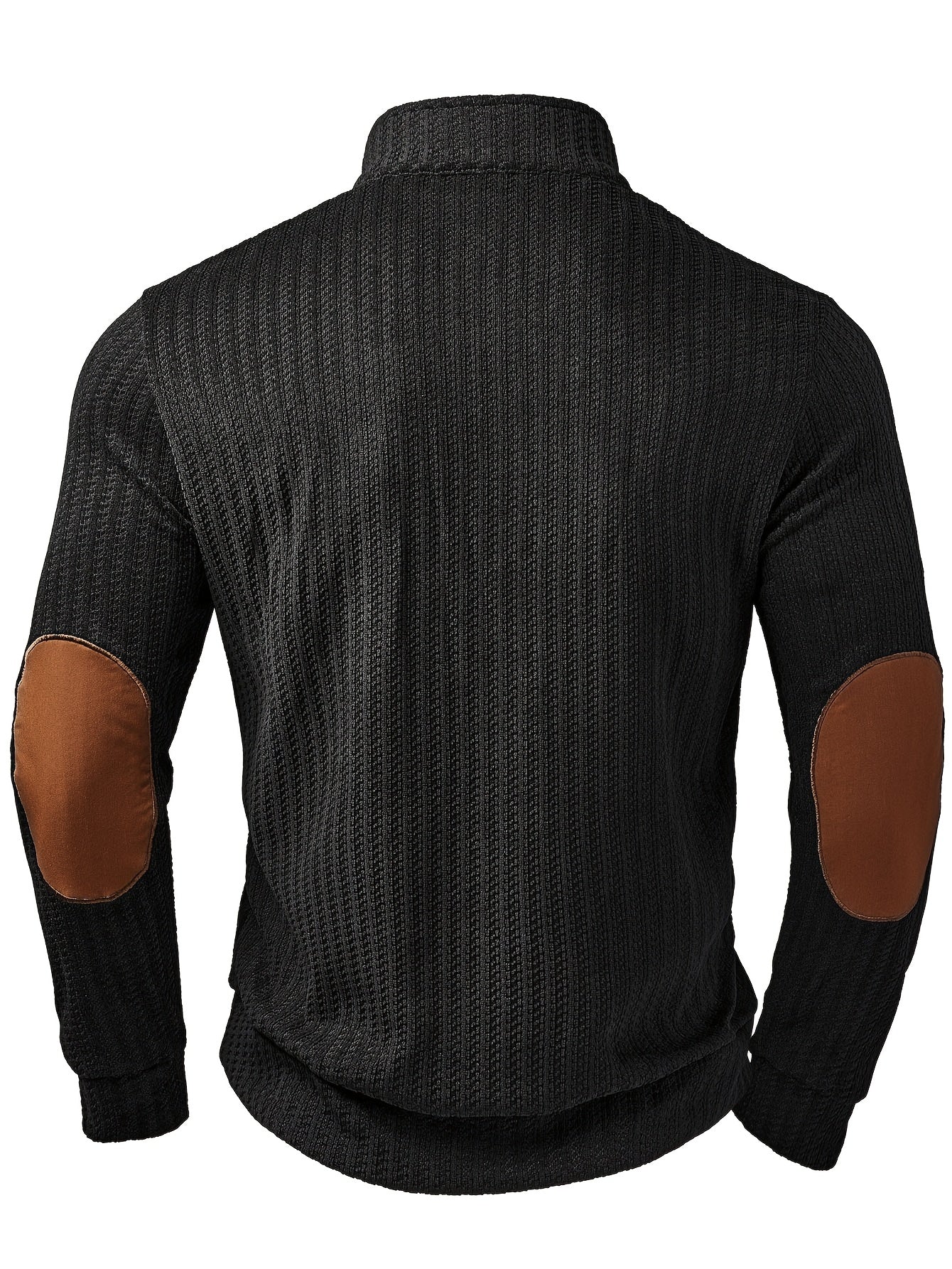 Pull homme à col montant boutonnable, motif tissé et empiècements aux coudes