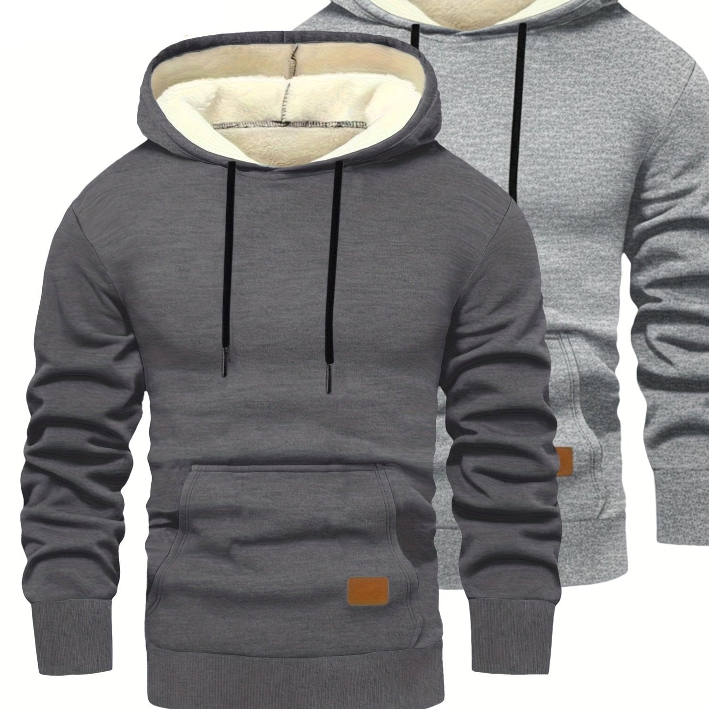 Lot de 2 Hoodies Homme Doublés Polaire Ajustement Ample avec Capuche et Poche Kangourou