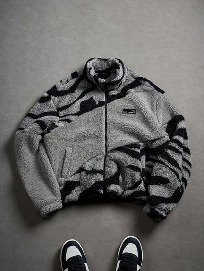 Veste Polaire Zippée Motif Zèbre Bicolore Col Montant