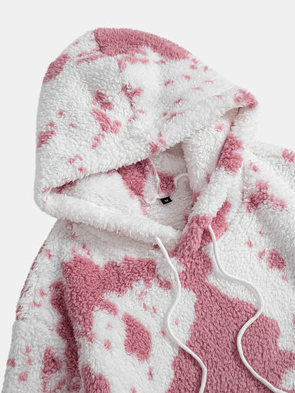 Sweat à capuche Sherpa motif peau de vache bicolore avec poche kangourou