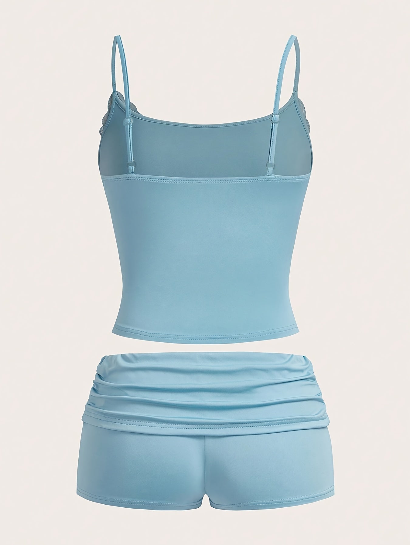 Conjunto corto femenino elegante con tirantes para descanso y noche – Estilo tendencia primavera-verano