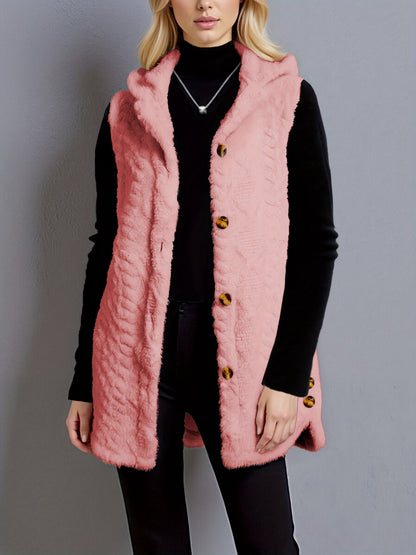 Gilet sans manches à capuche doux texture chevronné couleur crème