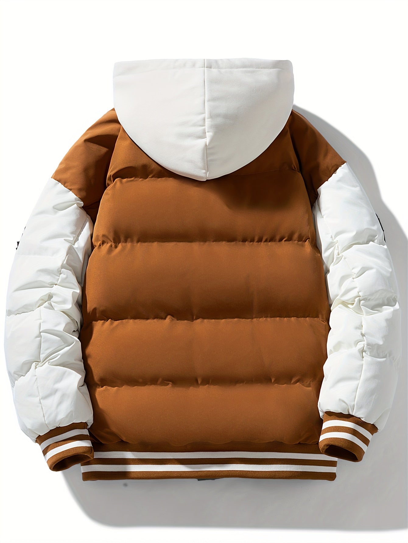 Doudoune unisexe bicolore style universitaire avec capuche et écussons