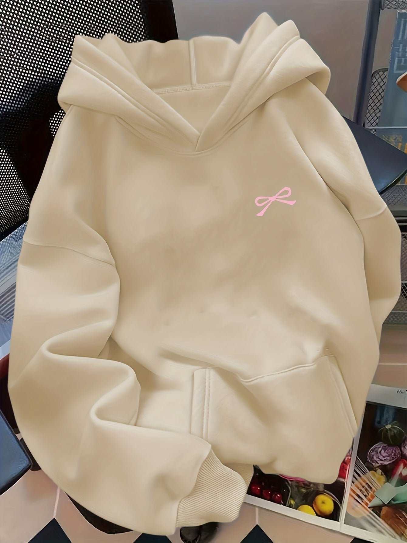 Women's Bow Embroidered Oversized Pullover Hoodie
