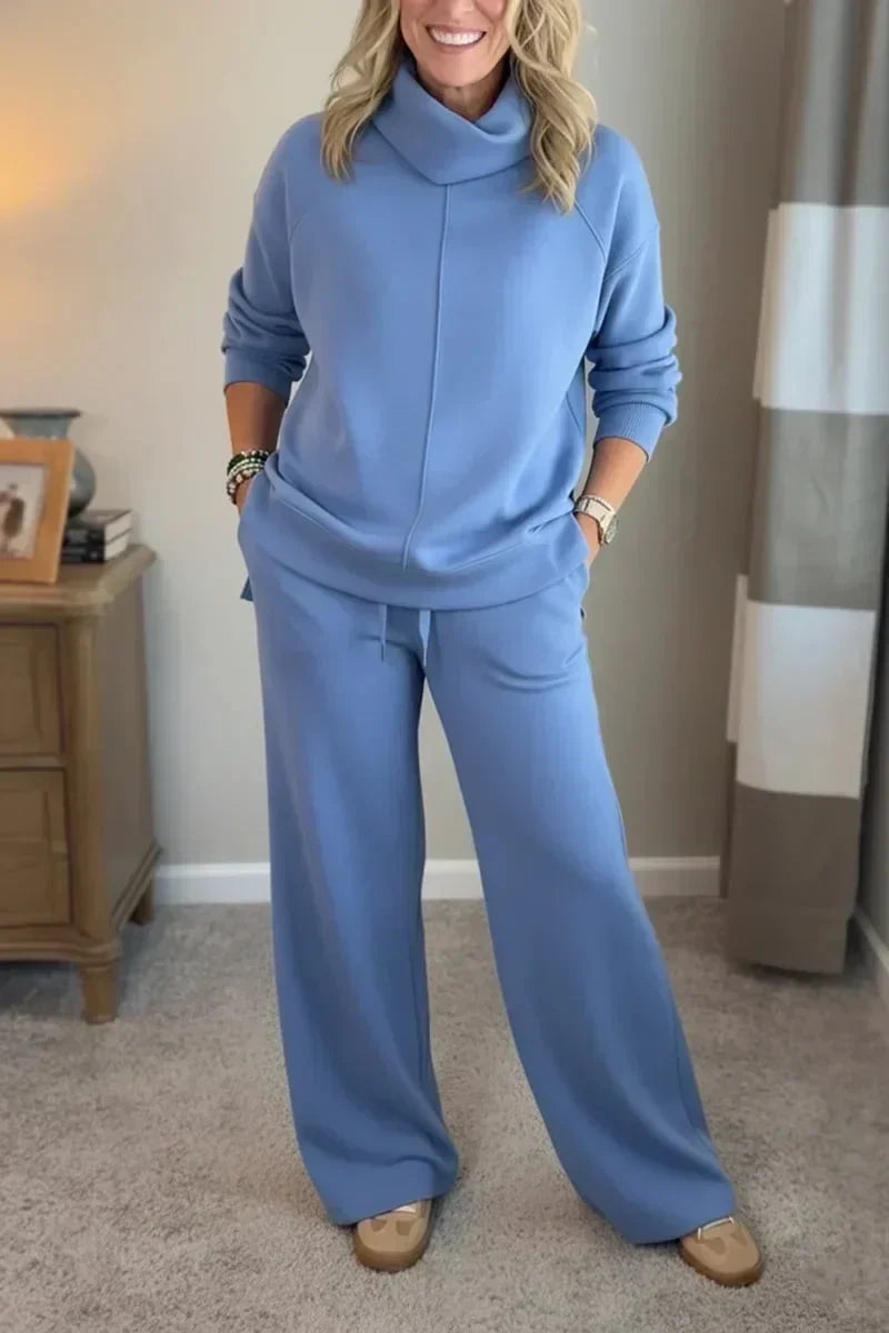 Dameset met sweater met opstaande kraag & comfortabele wijde broek