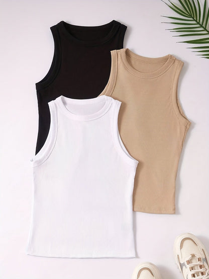 Débardeur Femme Lot de 3 Style Sport Col Rond Sans Manches Idéal Été