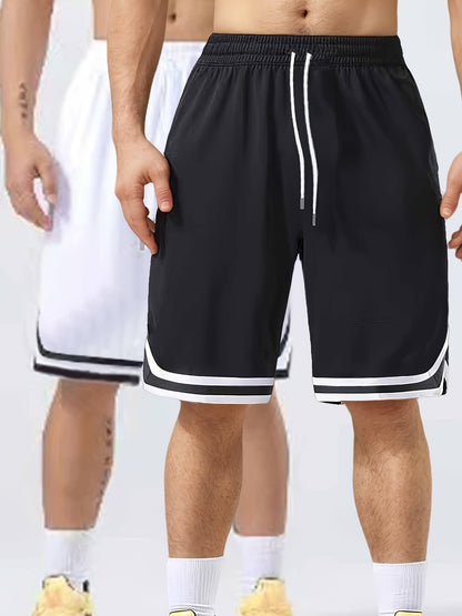 Lässige Herren Basketball-Sportshorts, 2er-Pack, mit Kordelzug, ideal für Training und Alltag
