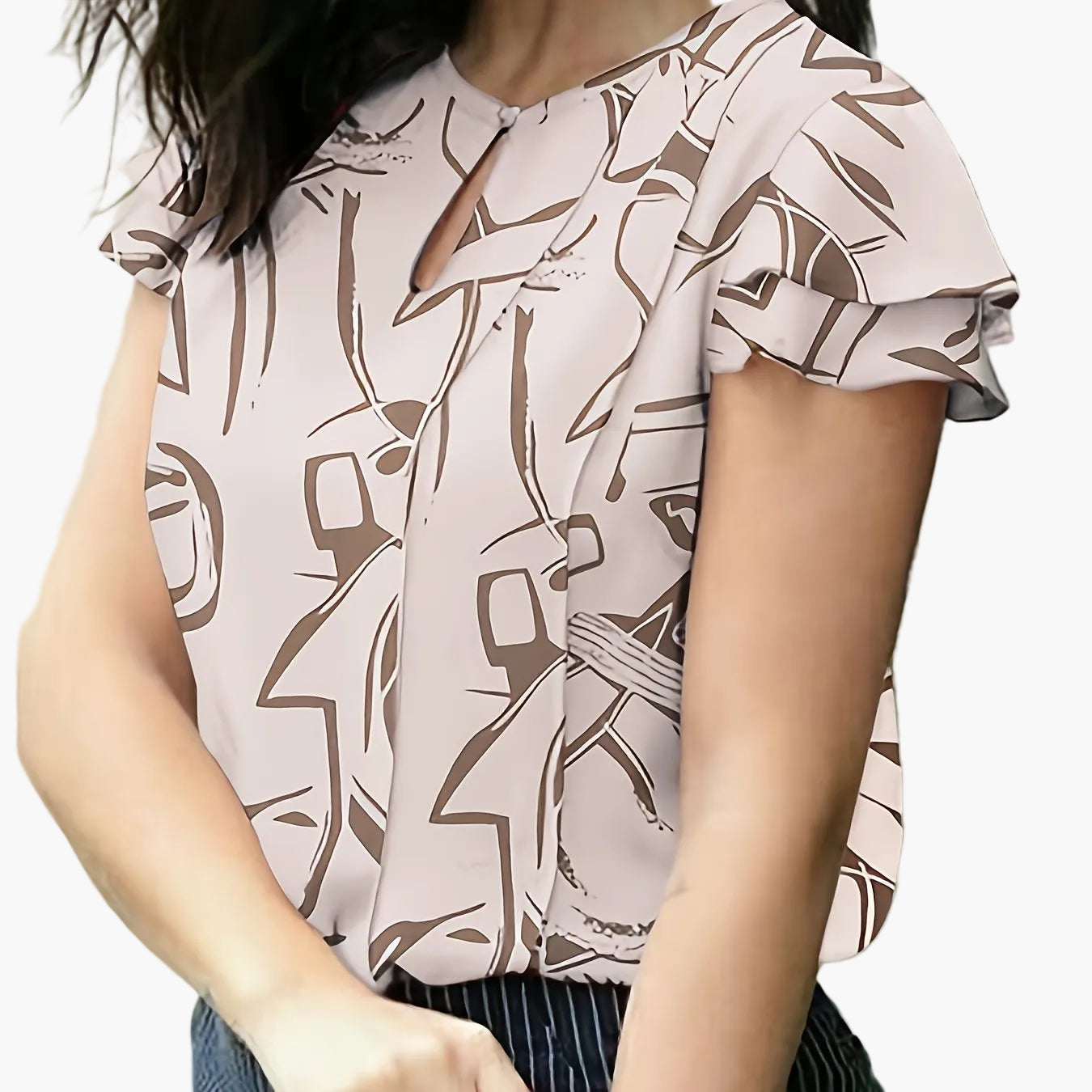 Blouse élégante à manches courtes volantées pour femme, style bureau et sorties