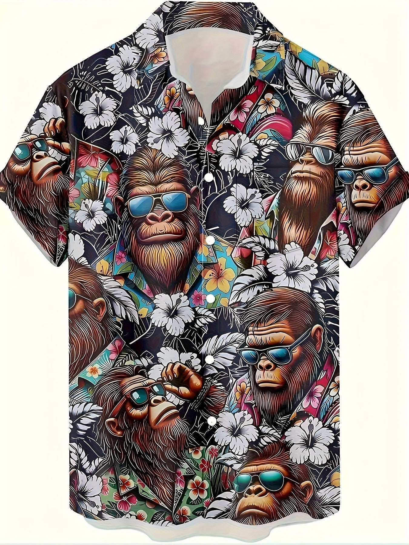 Hawaiihemd für Herren mit tropischem Gorilla-Print, lässiger Sommerstil  