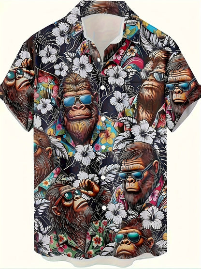 Hawaiihemd für Herren mit tropischem Gorilla-Print, lässiger Sommerstil  