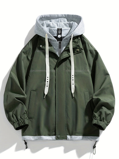 Veste Homme Coupe-Vent avec Capuche Intégrée Amovible Style Décontracté Noir Marron